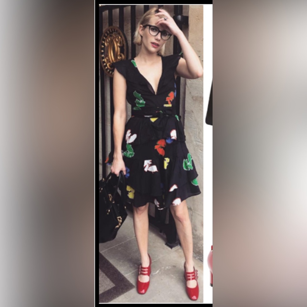 Cynthia Rowley Tiered Ruffle Floral Print Dress Black Multicolor Size 6 - Picture 5 of 5